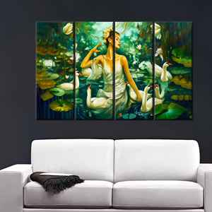 Lienzo con Impresión de Cisnes: Decoración Moderna para Pared, 4 Piezas: Enmarcado en Lienzo - Product Image 1