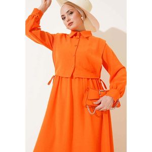 Robe élastique à la taille avec gilet noué sur le côté Orange - Product Image 3