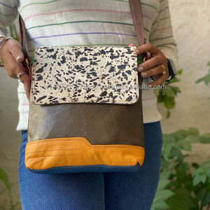 Sacs à main en cuir de vachette multicolore pour femmes, sac à bandoulière en cuir recyclé, nouveau Style occidental - Product Image 2