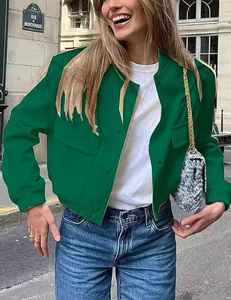 Veste universitaire personnalisée pour femmes, manches longues, boutonnée, bomber court, veste de baseball décontractée - Product Image 2