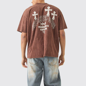 T-shirts délavés à l'acide en coton surdimensionnés de haute qualité pour hommes 220gsm Gym Running Sports Chemises vierges de grande taille pour hommes Support personnalisé - Product Image 5