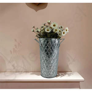 Jardinière ronde en métal galvanisé avec design imprimé Jardinières d'intérieur de décoration de maison et de jardin avec poignée Vente en gros - Product Image 3