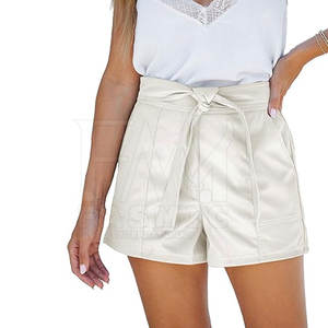 Best Selling Premium Quality Women's Casual Leather Shorts Breathable Waterproof Quick Dry Lightweight Solid Color <b>Drawstring</b> - Product Image 1