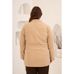 Manteau trench crème grande taille pour femme RMG avec applique florale - Vêtement d'extérieur en mélange de coton tissé pour l'automne et l'hiver - Product Image 5