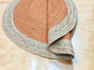<b>Round</b> Jute Area Rug Solid Color Modern Handcrafted Flat Pile Non Slip Living Room Floor Mat Gray and Terracotta - Product Image 4