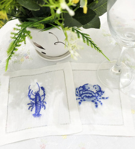 Bán Buôn Tùy Chỉnh Thêu Màu Xanh Cua Tôm Hùm Cocktail Khăn Ăn Hemstitch Chất Lượng Cao Linen Cocktail Khăn Ăn 6X6 "Cho Thanh Nhà - Product Image 5