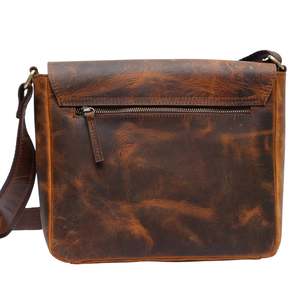 Grand sac à bandoulière vintage en cuir véritable fait à la main pour hommes et femmes avec utilisation Macbook Office - Product Image 1