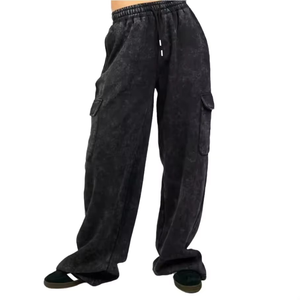 Survêtements personnalisés pour femmes 100% coton éponge française Vintage lavage à l'acide en détresse sweat à capuche pantalons de survêtement et ensemble de jogging à capuche - Product Image 4