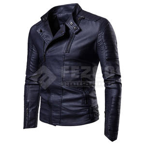 Chaqueta de invierno clásica de cuero ajustada para hombre con cuello levantado para clima frío con colocación frontal del logotipo - Product Image 1