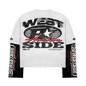 Camiseta corta de manga larga ajustada con logotipo personalizado para mujer, camiseta americana desgastada de malla de seda de doble capa, novedad de 2025 al por mayor - Product Image 5