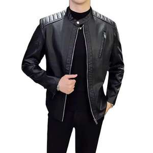 Chaquetas de cuero para hombre con estilo de manga larga hechas de cuero genuino en colores sólidos Chaquetas de cuero para exteriores de invierno para hombres - Product Image 4