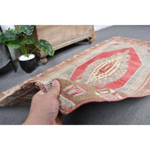 พรมตุรกีแนววินเทจสีแดงสีเบจ3.4 x 7.6ft พรมข้างเตียงสำหรับห้องนอนห้องโถงห้องนอน - Product Image 3