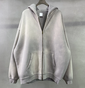 Sudadera con Capucha Lisa Retro Vintage al por Mayor para Hombre, 400 GSM, Sudadera con Capucha Doble con Cremallera Completa, Sudadera con Capucha Desteñida por el Sol - Product Image 5