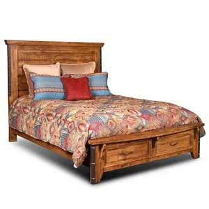 TRIHO THF-1034 Solid Natural Oak Wooden Classic Rustic City Queen Bed