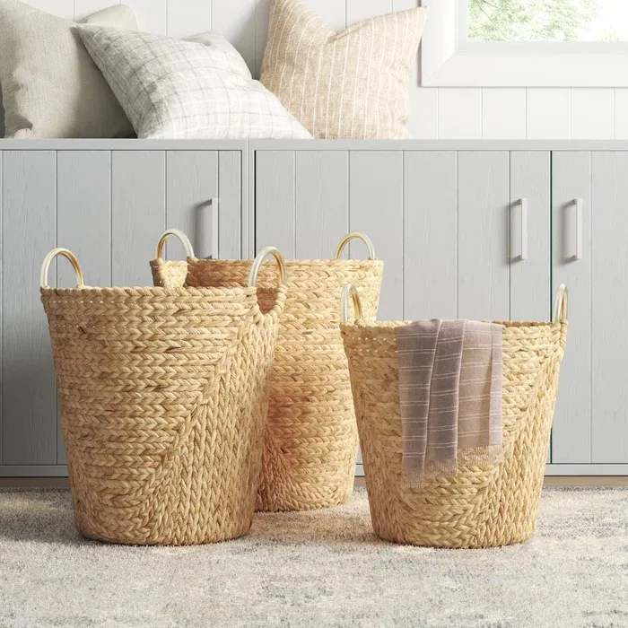 En son koleksiyon ucuz fiyat Seagrass dokuma sepetleri imalat mutfak depolama çamaşır torbaları sepetleri çamaşır sepeti dekor