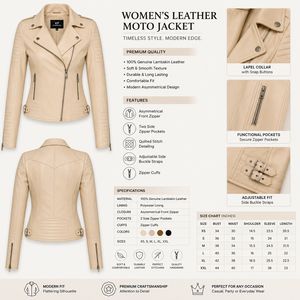 Veste de motard en cuir PU beige pour femme, manches longues, fermeture éclair, col rabattu, style automne, prix de gros - Product Image 5