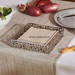 Forme carrée métal argent Ware dessus de table porte-serviettes meilleure vente à la main classique décoration de table porte-papier de soie approvisionnement - Product Image 3