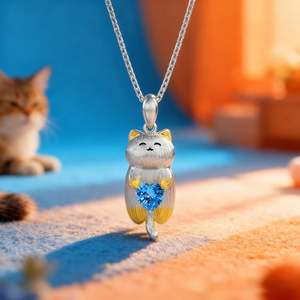 Collier pendentif chat souriant en argent sterling bicolore Jeulia - Product Image 4