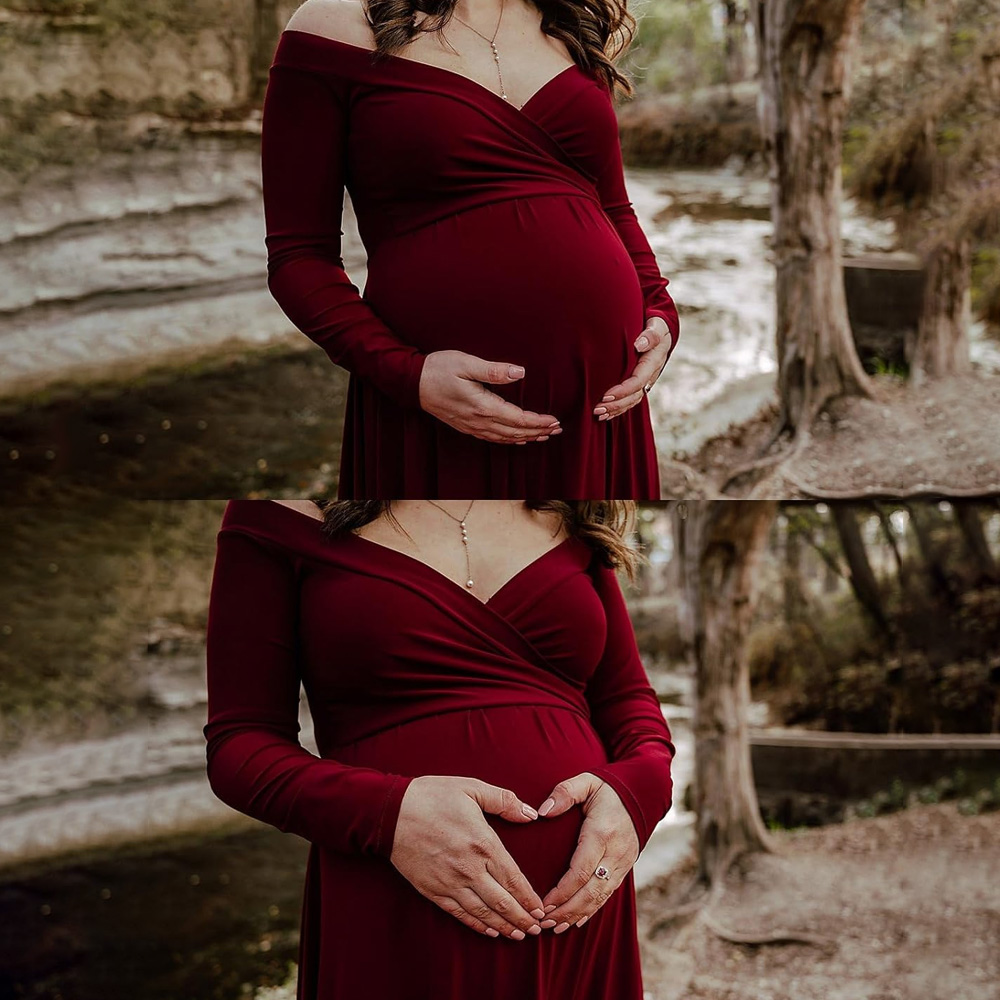 2025 Red Maternity Gown Clothes - Breathable & Mommy Skin Friendly