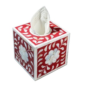 Caja de pañuelos de madera con incrustaciones de madreperla con tallado floral Caja de pañuelos de lujo con diseño de concha de madreperla blanca - Product Image 5