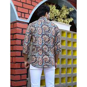 100% Cotton Printed Casual <b>Shirt</b> for Men Stand Collar Full Sleeves Woven Poplin Oxford <b>Paisley</b> Floral Dot Patterns ODM Supply - Product Image 3