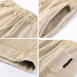 Pantalones cortos de algodón desgastado lavado con piedra Vintage para hombre, pantalones cortos de tabla media con cordón, ropa de calle transpirable, lavado ácido - Product Image 3