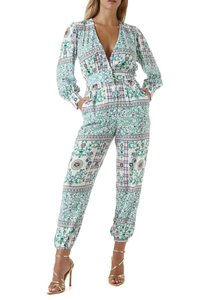 Elegante personalizado de las mujeres de moda con cuello en V Mono de manga larga y hasta el tobillo hasta el suelo vestido informal con bolsillo para las señoras - Product Image 3