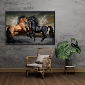 Elegante Impresión en Lienzo de Dos Caballos: Obra de Arte Moderna para Amantes de los Caballos, Lienzo con Marco Negro - Product Image 1