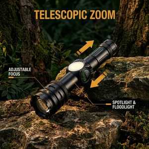 Linterna Táctica LED de Alta Potencia de 20W con Luz Lateral COB, Recargable Tipo-C, con Zoom, Pantalla LCD y Base Magnética - Product Image 4