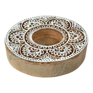 Wooden Round Handmade Eco-Friendly 2-Color Printed <b>Tealight</b> <b>Holder</b> (Without <b>Tealight</b> Candle) for Festival Gifting and Decoration - Product Image 4