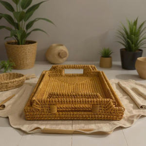 Bandeja Rectangular Bohemia de Ratán Natural Hecha en Vietnam para Frutos Secos, Cosméticos y Alimentos - Product Image 3