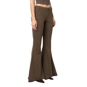 Nuevo diseño personalizado 100% algodón mujeres ácido lavado acampanado pantalones de chándal chándales pantalones de chándal acampanados y conjunto de Sudadera con capucha - Product Image 5