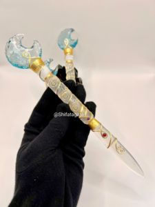 Selenita pulida a mano y Opalite azul Luna varita alambre envuelto cristal Feng Shui mascota y decoración del hogar - Product Image 6