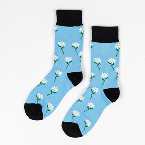 Venta al por mayor logotipo personalizado bambú calcetines patrones de flores Jacquard transpirable algodón tejido tripulación calcetines casuales pedido a granel precio de fábrica - Product Image 2