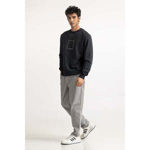 Sweat-shirt en coton tricoté noir avec broderie 3D en tissu éponge, pull décontracté de qualité supérieure à col rond, OEM ODM, marque privée, vente en gros - Product Image 3