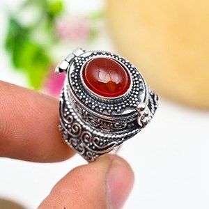 <b>Carnelian</b> Pill Box Ring Adjustable Ring Gemstone Message Box 925 Sterling Silver Secret Box Ring Unique Holiday Gift - Product Image 6