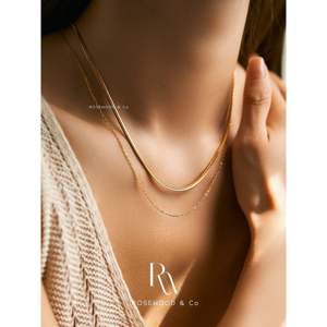 Collana Geometrica a Spina di Pesce da 2mm, Antiossidante, Impermeabile, Placcata Oro, Doppia Catena Sottile, Regalo - Product Image 6