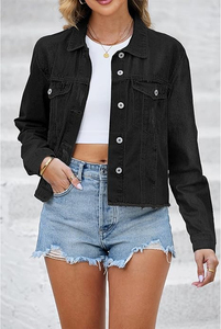 Chaqueta Vaquera de Manga Larga para Mujer, Diseño Moderno, Precio Económico OEM, Transpirable, Cómoda, Elegante, Tejido Estampado, Estilo Occidental - Product Image 4