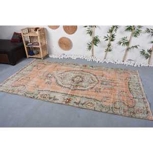 Alfombra de 4.6x8.6 pies, Alfombra Turca Vintage, Alfombra de Lana con Diseño de Cuadros Naranja - Product Image 3