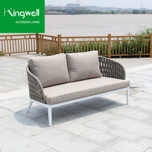 Ensemble <span class=keywords><strong>de</strong></span> <span class=keywords><strong>salon</strong></span> <span class=keywords><strong>de</strong></span> jardin 4 pièces en aluminium gris moderne résistant aux intempéries avec table en verre et tressage en corde pour <span class=keywords><strong>balcon</strong></span> et restaurant - Product Image 4