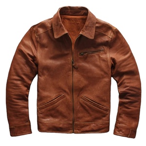 Automne hommes léger Style décontracté marron en cuir véritable veste américaine grande taille véritable peau de mouton naturelle Slim Fit toile manteau - Product Image 1