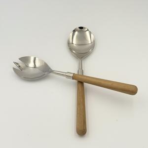 Cuchara para Ensalada de Acero Inoxidable, Cubertería, Cuchara para Ensalada Grande con Mango Largo, Tenedor con Mango de Madera, Juego de Servidores de Ensalada, Cuchara para Servir - Product Image 5