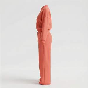 Conjunto Deportivo de Dos Piezas para Mujer, Color Sólido, 100% Algodón, Transpirable y Cómodo, con Cuello Alto, para Ropa Deportiva de Invierno - Product Image 3