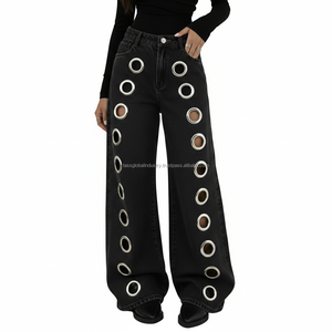 Jeans de Mezclilla de Lujo, Corte Curvo, Estilo Vintage, Desgastados, Ajuste Holgado - Product Image 1