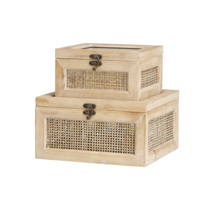 Articles les plus vendus boîtes décoratives en bois naturel avec couvercles boîte en rotin Farmhouse avec bois du Vietnam grossistes - Product Image 1