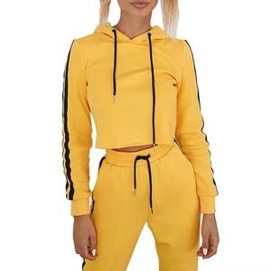 Ensemble de survêtement pour femmes de haute qualité, en coton personnalisé, décontracté, simple, extensible, avec fermeture éclair, sweat-shirt à capuche et pantalon droit - Product Image 3