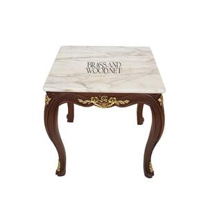 Mesa Auxiliar Cuadrada de Lujo con Tapa de Mármol Blanco Veteado y Patas de Madera de Palisandro Talladas a Mano para una Decoración Interior Clásica y Elegante - Product Image 1