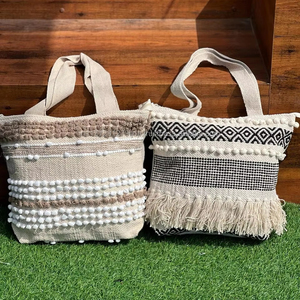 กระเป๋าโท้ทผ้าป่านสานแบบยั่งยืนเป็นมิตรกับสิ่งแวดล้อมสำหรับผู้หญิงกระเป๋าถือผ้าฝ้ายธรรมชาติกระเป๋าแฟชั่นสำหรับวันหยุดและช้อปปิ้งสไตล์วีแกน - Product Image 4