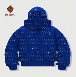 Sparkly Embellished Hooded Sweatshirt with Pockets, Streetwear Full Zipper <b>Balaclava</b> Hoodie - Product Image 4
