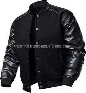 Veste universitaire haut de gamme pour hommes et femmes, mélange de laine, manches en simili cuir, poignets côtelés, style classique, streetwear - Product Image 1